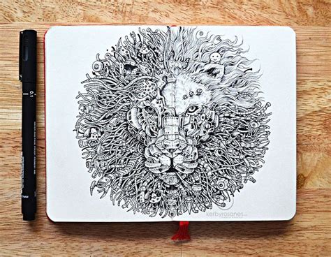 New Incredibly Detailed Pen Doodles By Kerby Rosanes | Moleskine art, Pen doodles, Moleskine ...