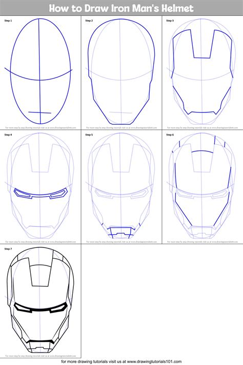 How to Draw Iron Man's Helmet (Iron Man) Step by Step | DrawingTutorials101.com