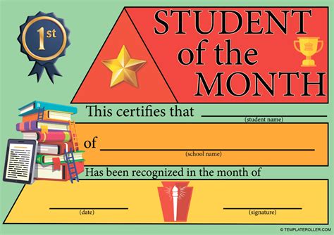 Student of the Month Certificate Template - Green Download Printable PDF | Templateroller