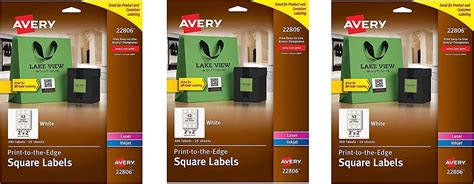 Avery Square Labels for Laser & Inkjet Printers, Sure Feed, 2" x 2", 300 White Labels (22806 ...