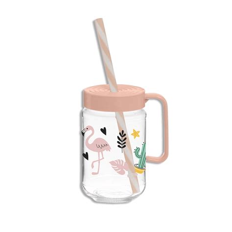 Herevin 370ml Colored Glass Cup with Straw – Freeshop