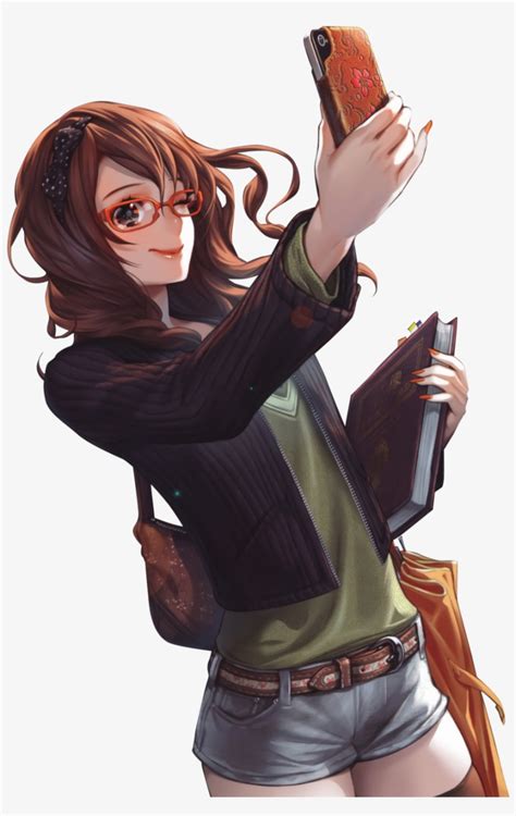 Brown Hair Anime Girl Glasses Phone Render Png By Seikiyukine - Anime ...