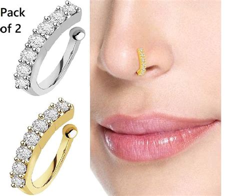 Gold nose ring - Fake nose ring set silver nose ring Clip on Pressing ...