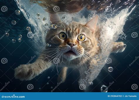 Funny Cat Swims Underwater in the Sea. Mixed Media Stock Illustration - Illustration of global ...