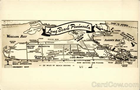 Map of Long Beach Peninsula, WA Washington Postcard