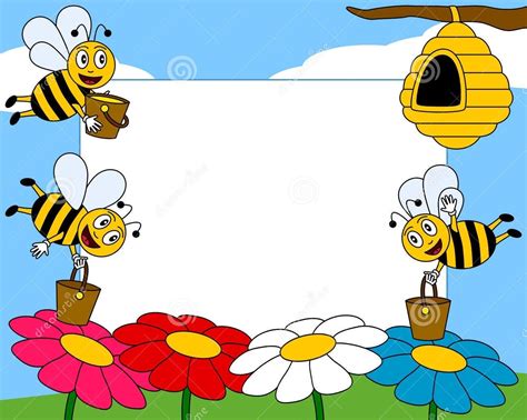 bees and flowers with a blank sign in the background