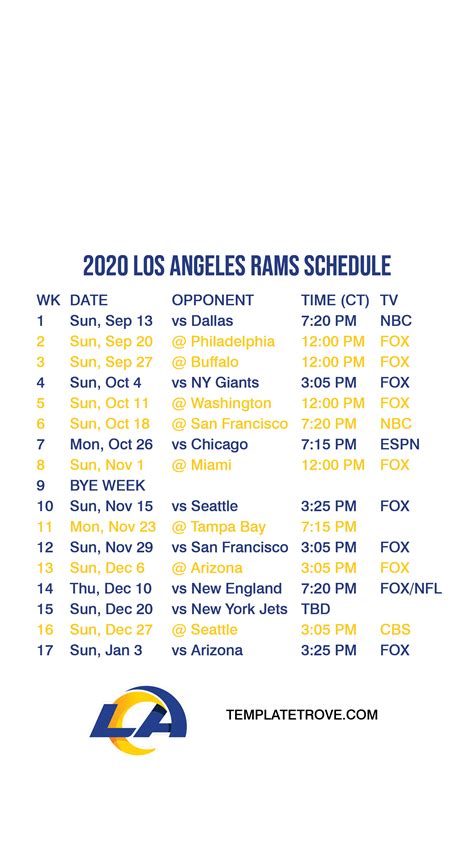 Rams Printable Schedule - Printable Word Searches