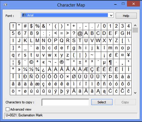 Windows Symbol Character Map