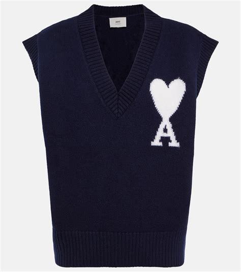 Ami Paris Ami De Cour Wool Sweater Vest in Blue | Lyst