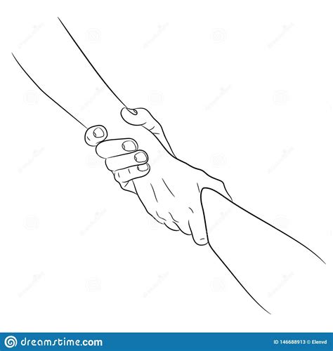 Illustration about Two hands taking each other helping hand concept pull drag from the contour ...