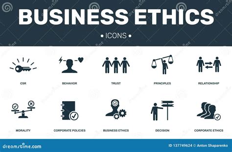 Business Ethics Set Icons Collection. Includes Simple Elements Such As CSR, Behavior, Trust ...