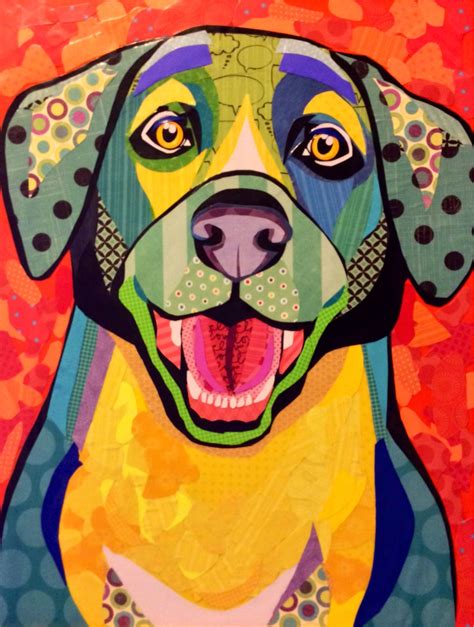 Scrapbook paper collage dog art, "Yay,You're Home!", by Laura Yager | Animal art, Dog art, Art ...