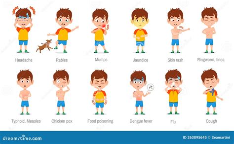 Child Diseases, Sick Kid Symptoms Vector Set Stock Vector ...