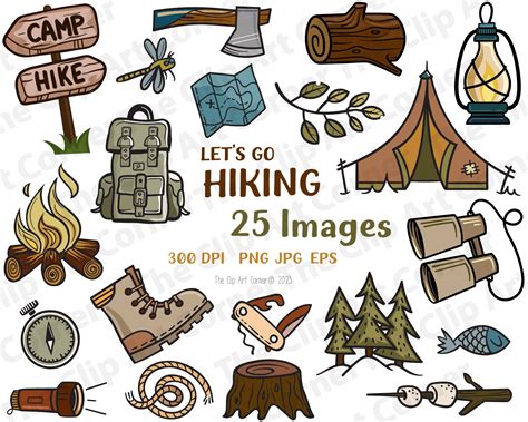 Hiking Clipart, Backpacken Clip Art, Outdoor Clipart, Hiking Digital ...