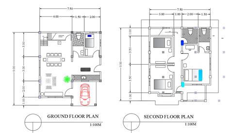 Ground floor and second floor layout plan - Cadbull