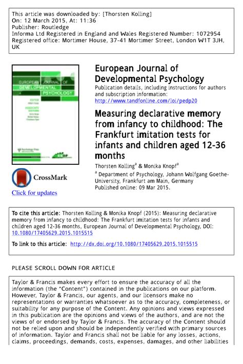 (PDF) Measuring declarative memory from infancy to childhood: The Frankfurt imitation tests for ...