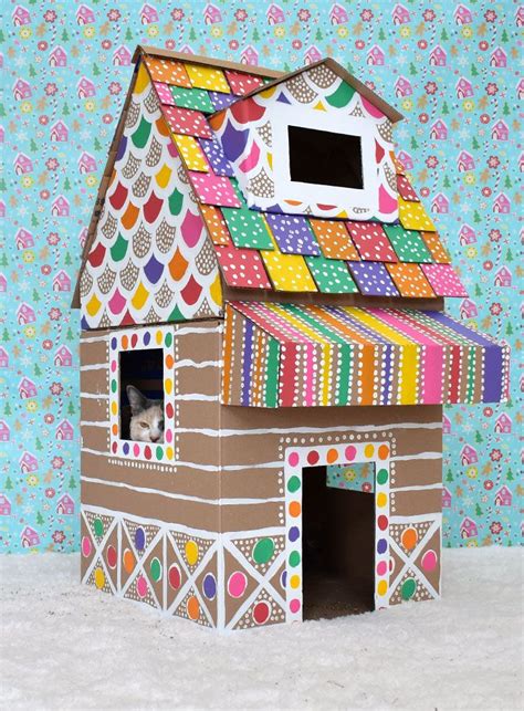 Cardboard Gingerbread Cat House | Cardboard cat house, Cat house diy ...