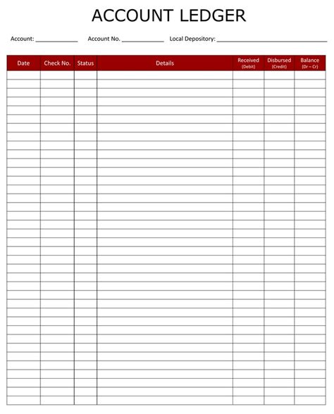 an account ledger spreadsheet is shown in the form of a sheet with numbers on it