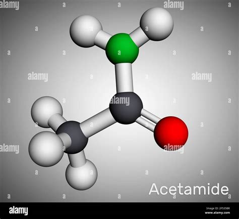 Acetamide, ethanamide molecule. It is a monocarboxylic acid amide. Molecular model. 3D rendering ...