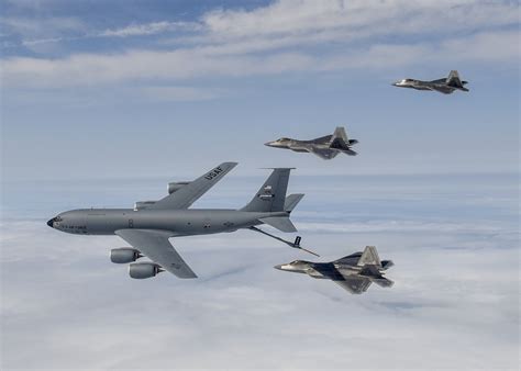 DVIDS - Images - KC-135 Stratotanker and F-22 Raptors prepare to conduct aerial refueling [Image ...