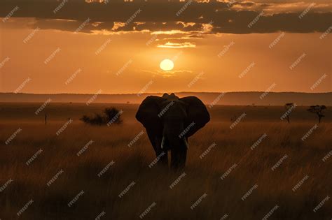 Premium AI Image | Wild animal silhouette at sunset generative ai