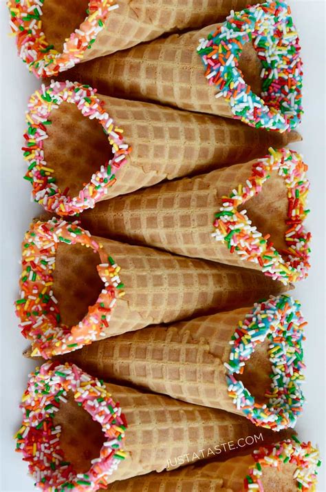 Rainbow Dipped Waffle Cones - Just a Taste