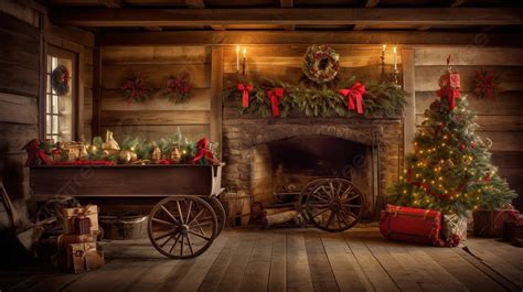 Decorated Christmas Hayride In Log Cabin Background, Pictures Of Old ...