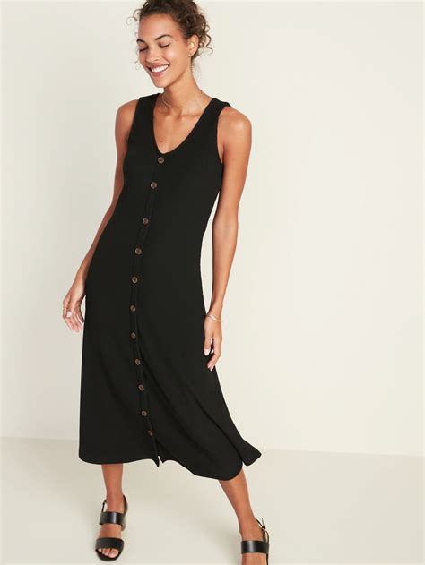 Sleeveless Button-Front Rib-Knit Midi Dress | Old Navy | Midi dress ...