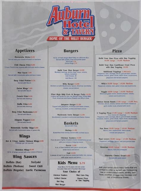 Online Menu of Auburn Hotel and Tavern Restaurant, Auburn, Michigan ...