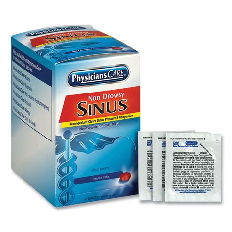 Sinus Decongestant Congestion Medication, One Tablet/Pack, 50 Packs/Box