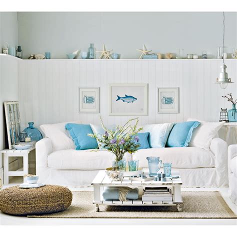 Style ideas with Blue and White | Beach theme living room, Coastal decorating living room, Beach ...