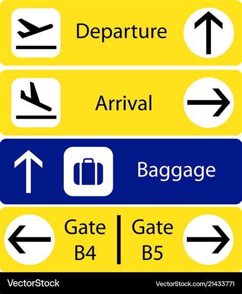 A selection of airport navigation signs Royalty Free Vector