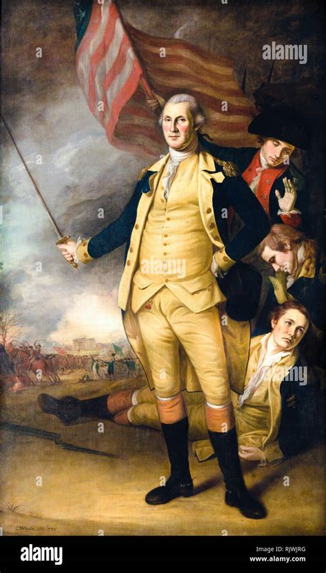 George Washington at the Battle of Princeton, painting by Charles Willson Peale, 1783–84 Stock ...