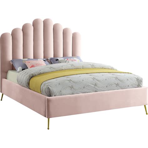 Meridian Furniture Lily Solid Wood and Tufted Velvet Queen Bed in Pink - Walmart.com