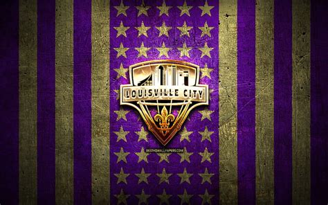 Louisville City FC flag, USL, violet brown metal background, american ...