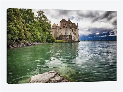 Castle On The Lake Geneva, Switzerland Canva - Canvas Art | George Oze