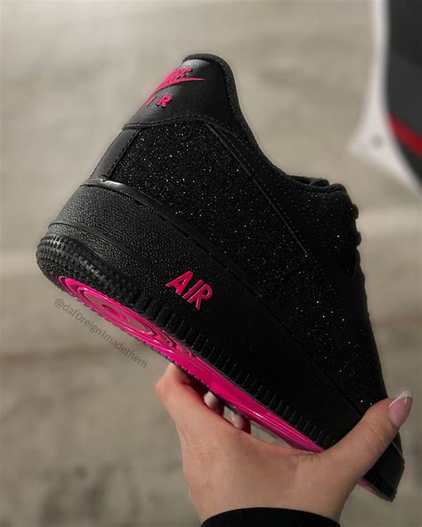 Custom AF1 Black Glitter Air Force 1s With Hot Pink Bottoms - Etsy