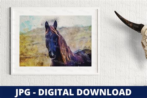 Watercolor Painting Black Horse Digital Print Wall Art, Printable ...