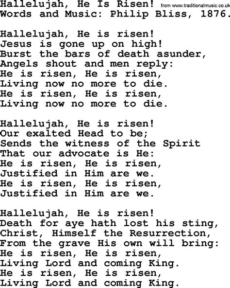 Easter Hymns, Song: Hallelujah, He Is Risen! - lyrics, midi music and PDF