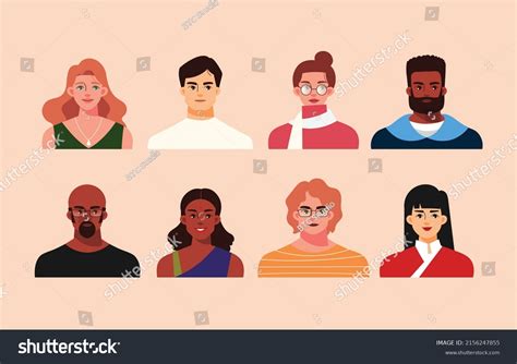 Set Diverse People Portraits Flat Style Stock Vector (Royalty Free ...