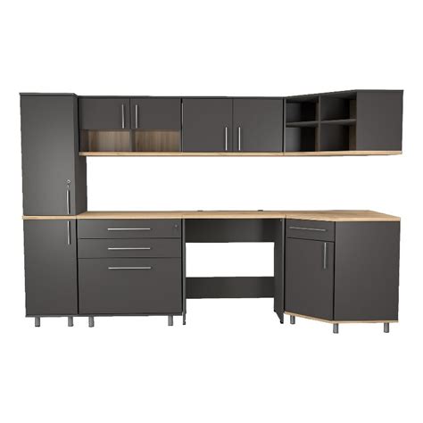 Inval Kratos 7-Pc Garage Corner Garage Cabinet Set in Dark Gray & Maple ...