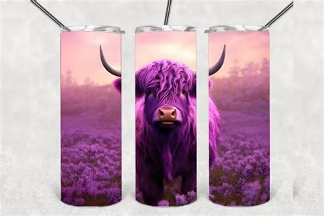 20oz Tumbler Wrap Highland Cow Purple Graphic by kitten999 · Creative ...