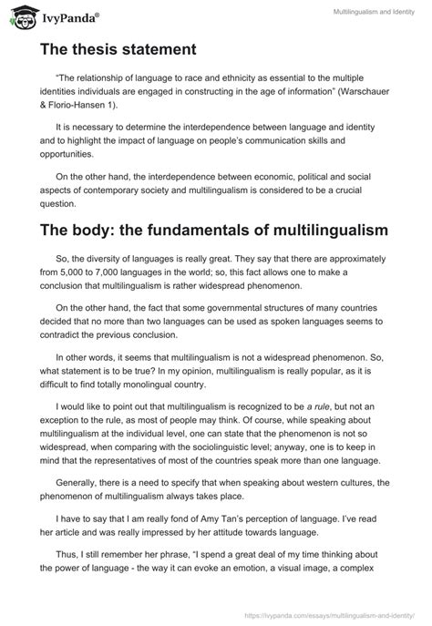 Multilingualism and Identity - 1523 Words | Essay Example