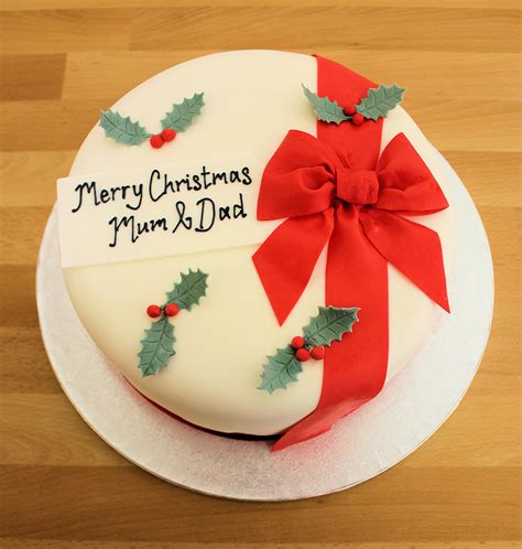 Personalised Christmas Sponge Cake with a Bow - Bay Tree Cakes