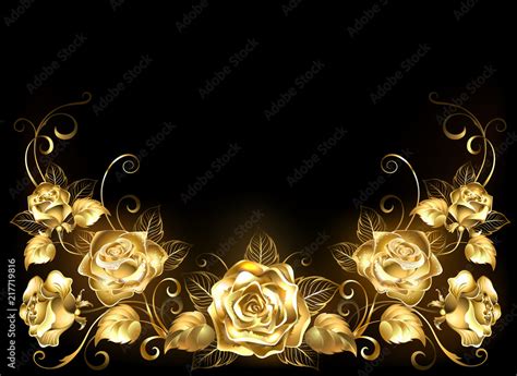 Black background with gold roses Stock Vector | Adobe Stock