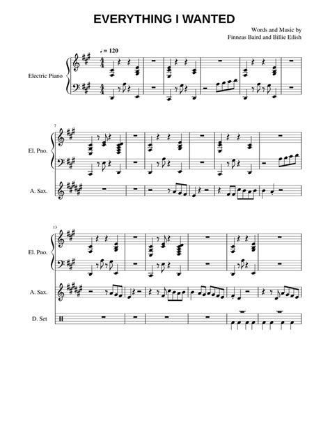 Everything I Wanted - Billie Eilish Sheet music for Piano, Bass, Synthesizer, Alto Saxophone ...