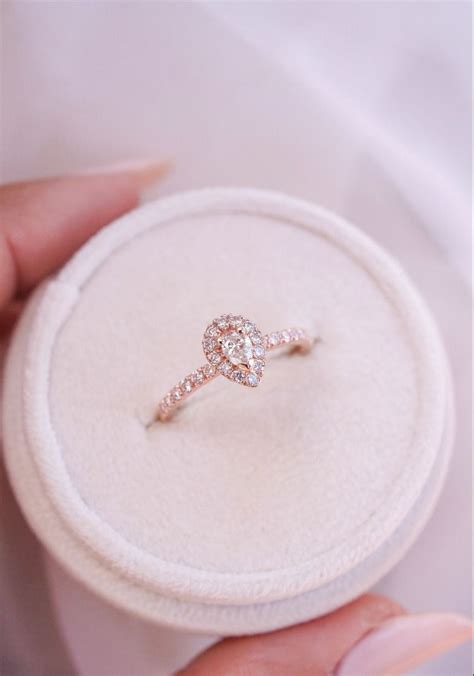 Rose Gold Pear Halo Ring | Pear engagement ring, Halo diamond engagement ring, Pear halo rings