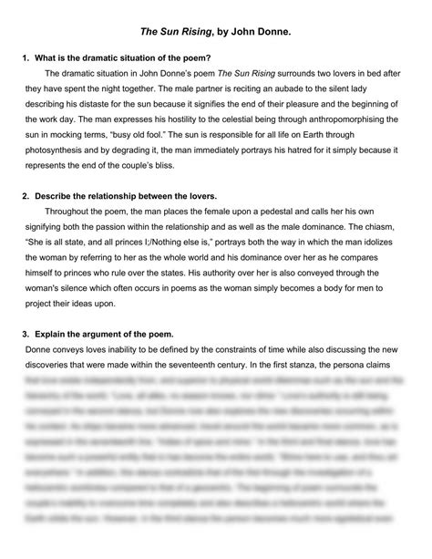 The Sun Rising, John Donne Analysis | English (Advanced) - Year 11 HSC ...