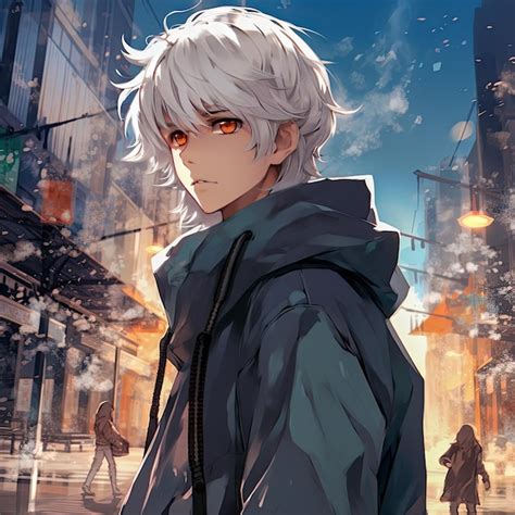 Premium AI Image | Cute and Handsome Anime Boy with white hair