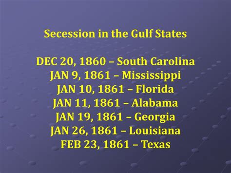 PPT - Secession in the Gulf States DEC 20, 1860 – South Carolina JAN 9 ...